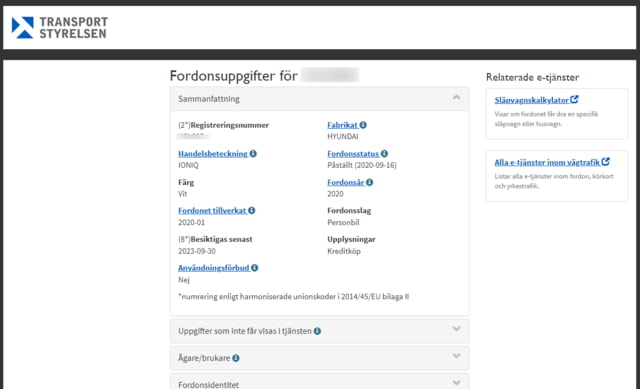 Fordonsuppgifter från Transportstyrelsens Fordonstjänst